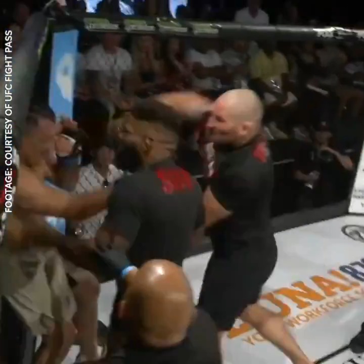 Sean Strickland rushed the cage and threw punches at Tuff-N-Uff 145 after teammate Miles Hunsinger was beaten by Luis Hernandez 😳 🎥 UFC FIGHT PASS