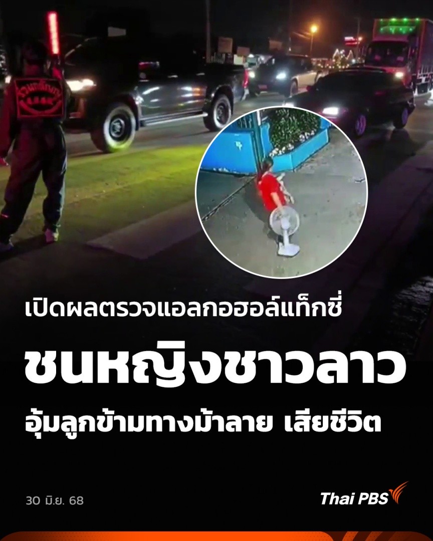 เปิดผลตรวจแอลกอฮอล์แท็กซี่ ชนหญิงชาวลาวอุ้มลูกข้ามทางม้าลาย เสียชีวิต | วันใหม่ ไทยพีบีเอส คืบหน้ากรณีหญิงชาวลาว อายุ 34 ปี อุ้มลูกวัย 5 เดือน ถูกรถแท็กซี่ชนระหว่างเดินข้ามทางม้าลาย บริเวณซอยลำลูกกา 69 จ.ปทุมธานี จนเสียชีวิต และคนขับรถแท็กซี่ขับรถหลบหนีไปนั้น #ThaiPBS
