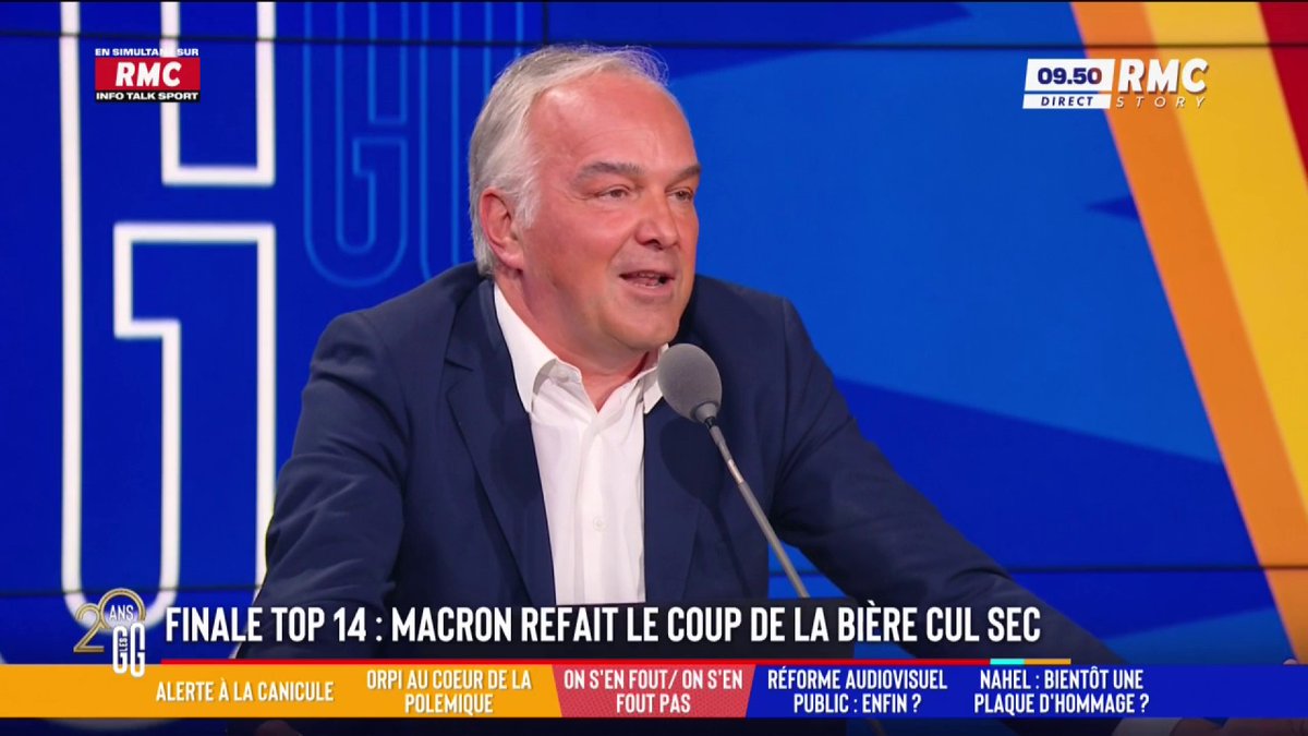 🏉 Finale top 14 : Macron refait le coup de la bière cul sec 🗣️ Olivier Truchot : "Il veut toujours jouer le mec, c'est complètement ringard." 🗣️ Flora Ghebali : "C'est comme quand t'as eu le bac et que la prof principale est là." #GGRMC