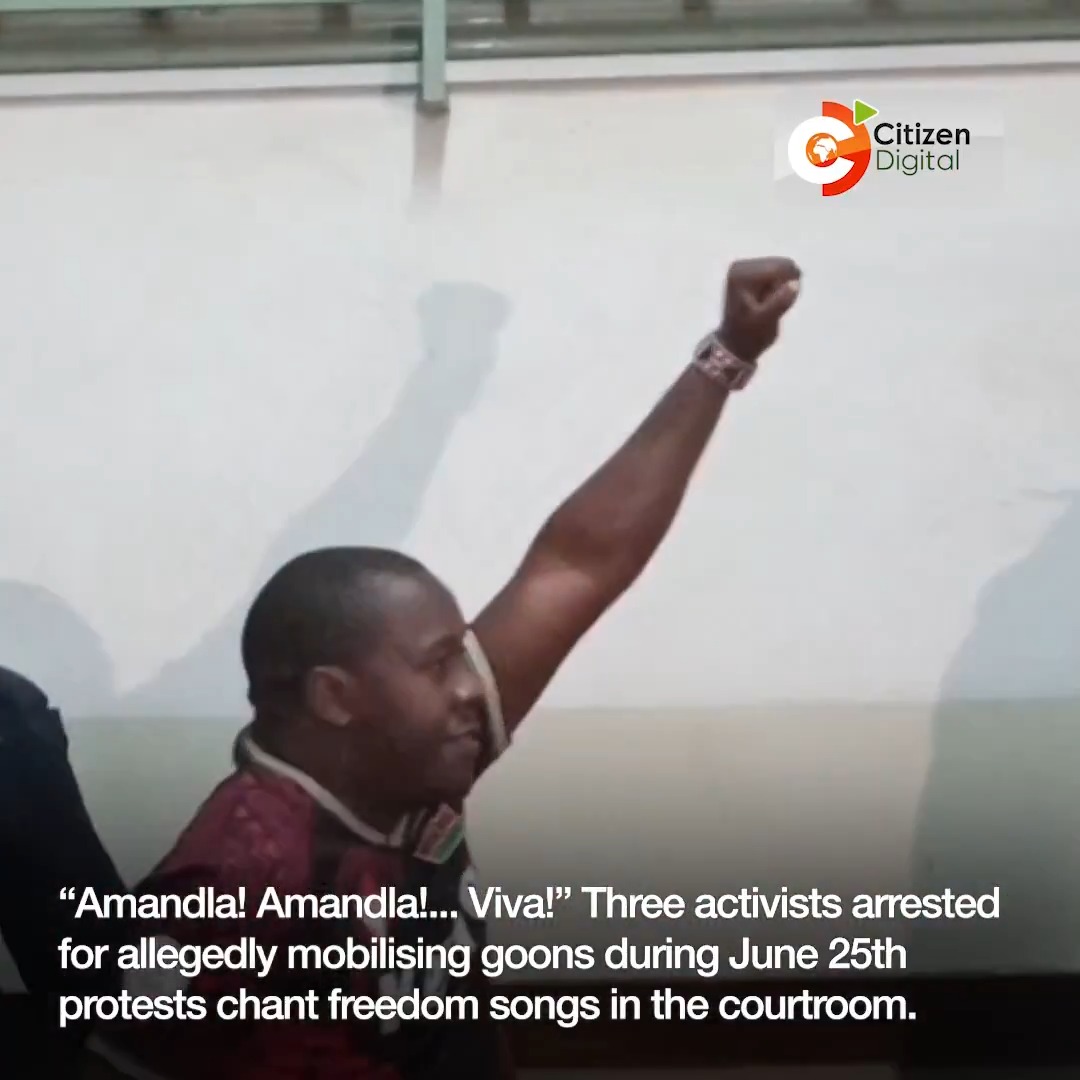 “Amandla! Amandla!... Viva!” Three activists arrested for allegedly mobilising goons during June 25th protests chant freedom songs in the courtroom