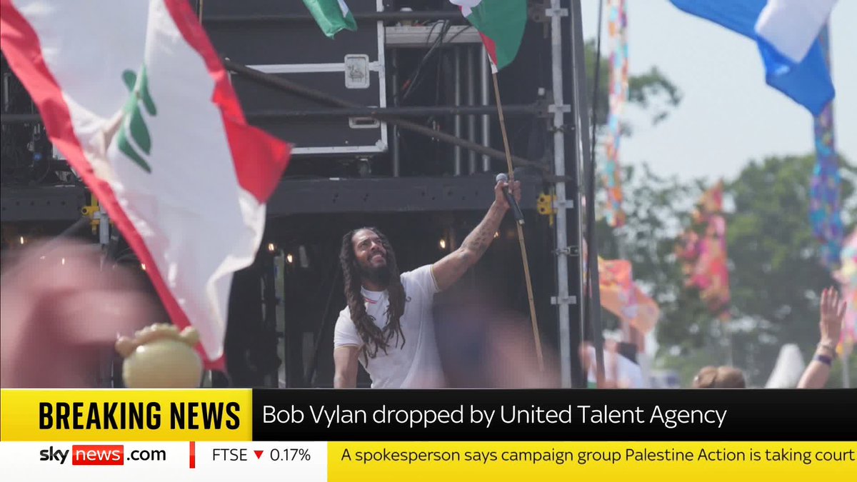 BREAKING: Bob Vylan has been dropped by United Talent Agency after their Glastonbury set, Sky News understands 📺 Sky 501, Virgin 602, Freeview 233 and YouTube
