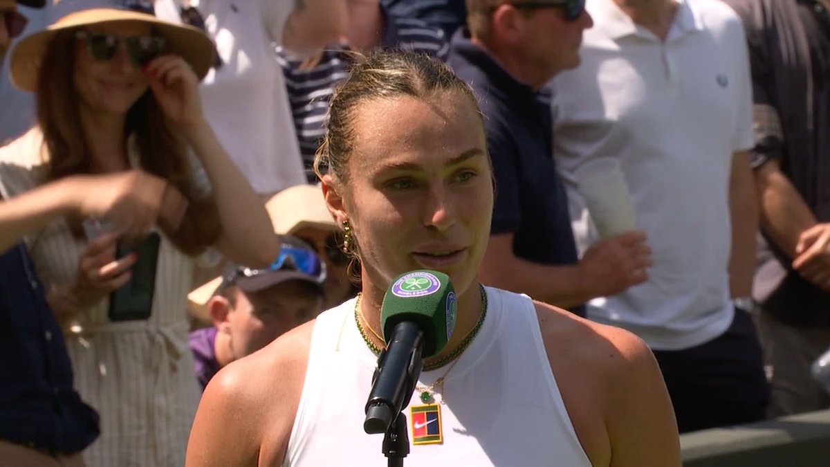 "I'm super happy to be back." After missing #Wimbledon with injury in 2024, Aryna Sabalenka is thrilled to be back at SW19 💚💜