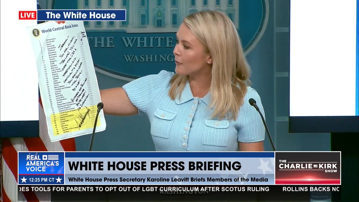 .Karoline Leavitt Karoline Leavitt reads a message from President Donald J. Trump to Jerome Powell: "Jerome, you are, as usual, too late. You have cost the USA a fortune and continue to do so…You should lower the rate by a lot! Hundreds of billions of dollars are being lost. No inflation."