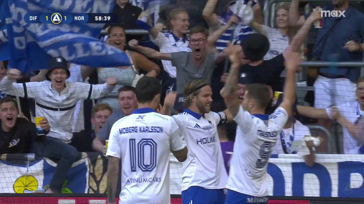 Christoffer "Totte" Nyman når högst på Arnor Traustasons inlägg och nickar in sitt sjunde mål för säsongen, 1-1 på 3Arena! 👀 📲 Se matchen på Max
