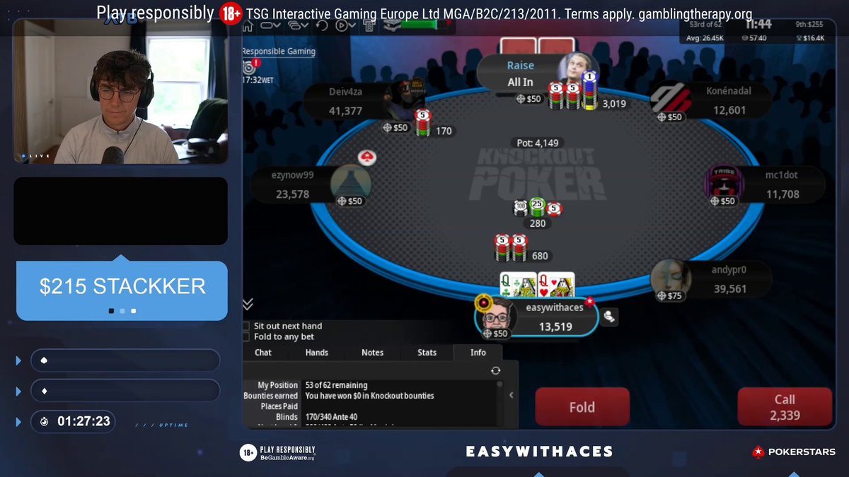 ♠️ Play the Jet Set Season Finale for free ♠️ Fintan Hand needs some help from the dealer, how many outs does he have to win the pot? Reply with [Stars ID] + #JetSetSeason by 18:00 CET, Tue. Twenty $11 🎟️ to be won that you could use to qualify for Sunday's big event! T&Cs: