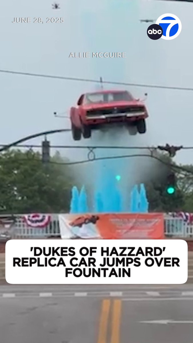 WILD! A stuntman soared over a Kentucky fountain while driving a replica of the iconic "The Dukes of Hazzard" orange car. Stuntman Raymond Kohn performed the stunt on a replica of the "General Lee" car from the 1979 show.