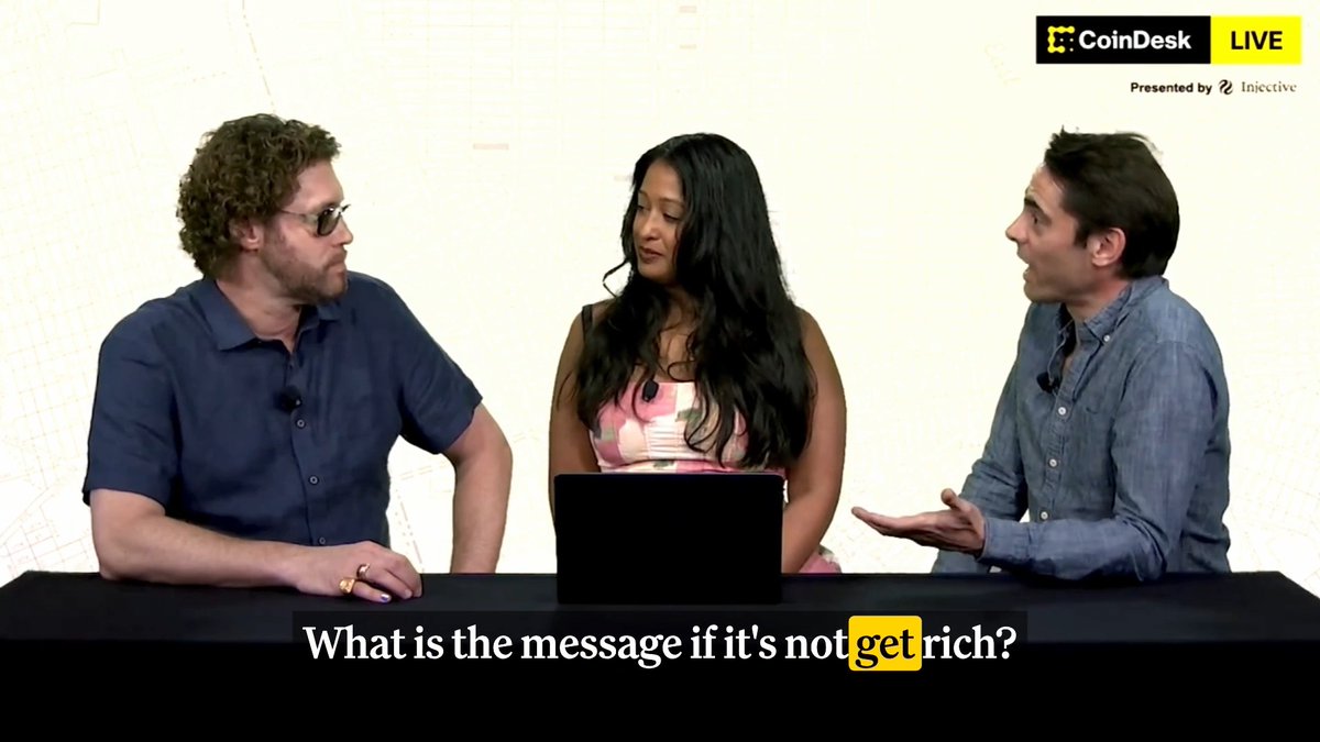 🎥 "Get on board!" t.j. miller takes over CoinDesk with Jenn 3.0✨ & Benjamin Schiller, live from Injective 🥷 Summit. 🎥