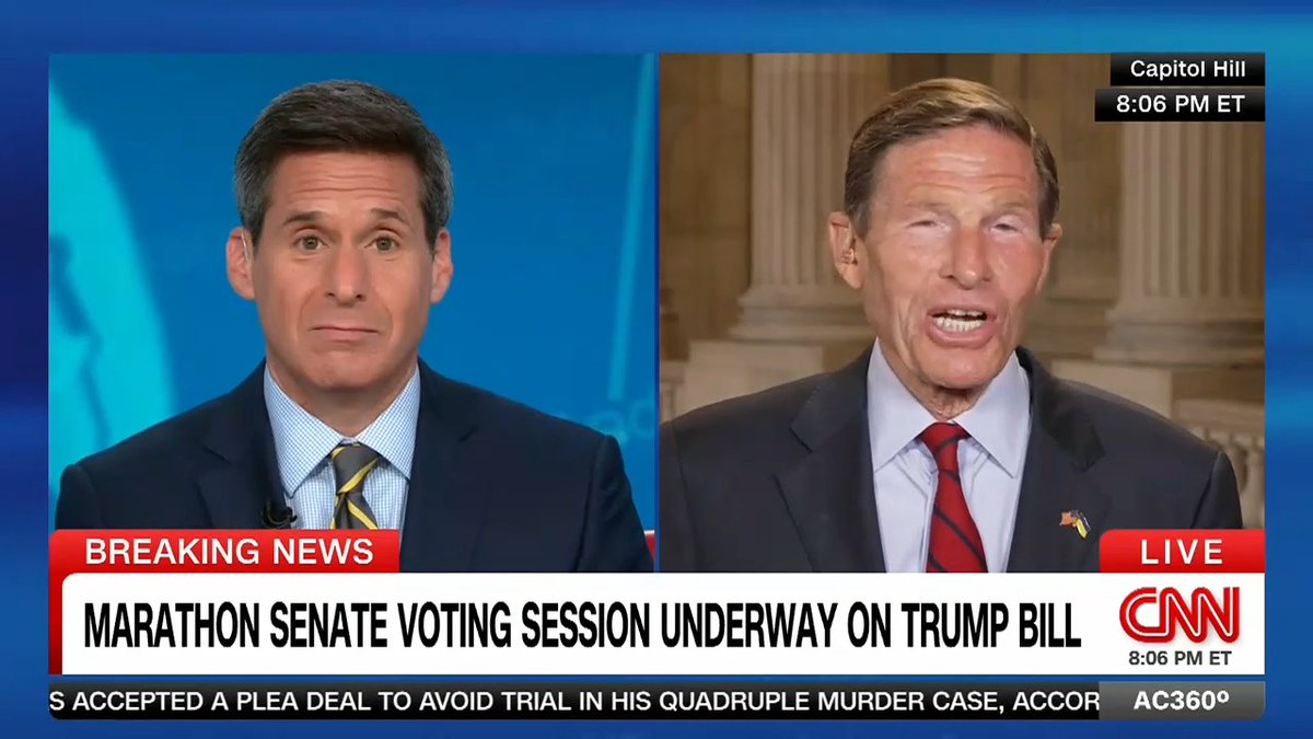 "The ripple effects throughout the economy will be terrible": Democratic Sen. Richard Blumenthal of Connecticut gives his view on what's at stake as the Senate votes on President Trump's massive tax reform and spending bill.