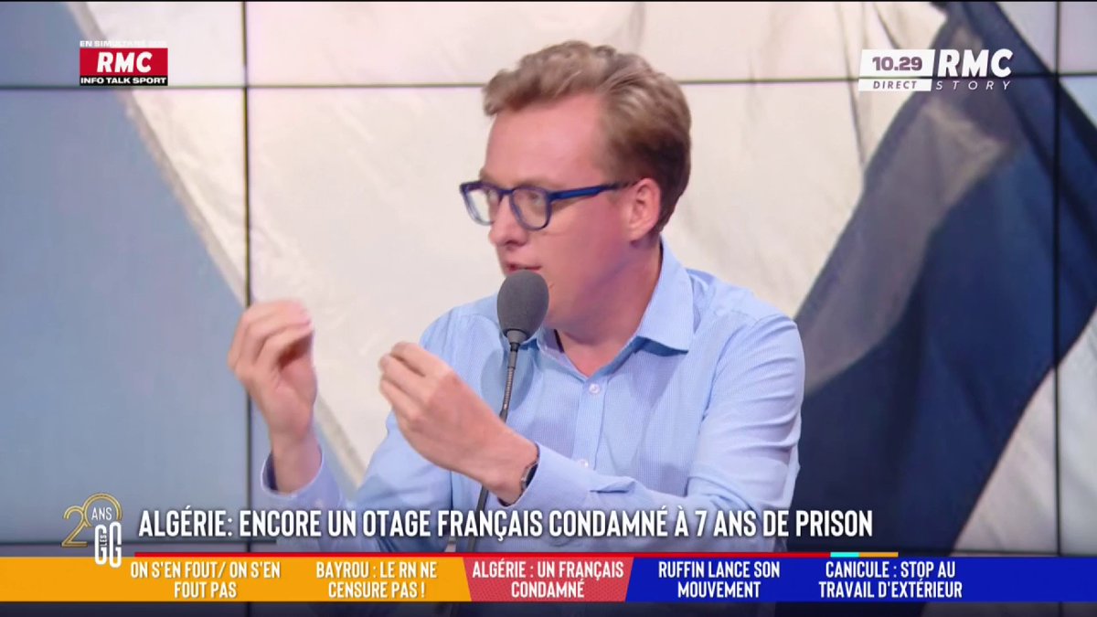 🇩🇿 Christophe Gleizes, journaliste, condamné à 7 ans de prison ferme en Algérie 🗣️ Antoine Diers : "Chaque Français peut être otage en Algérie. On doit basculer dans une riposte terrible, implacable. On est sur une guerre France/Algérie. Il faut écraser ce régime." #GGRMC