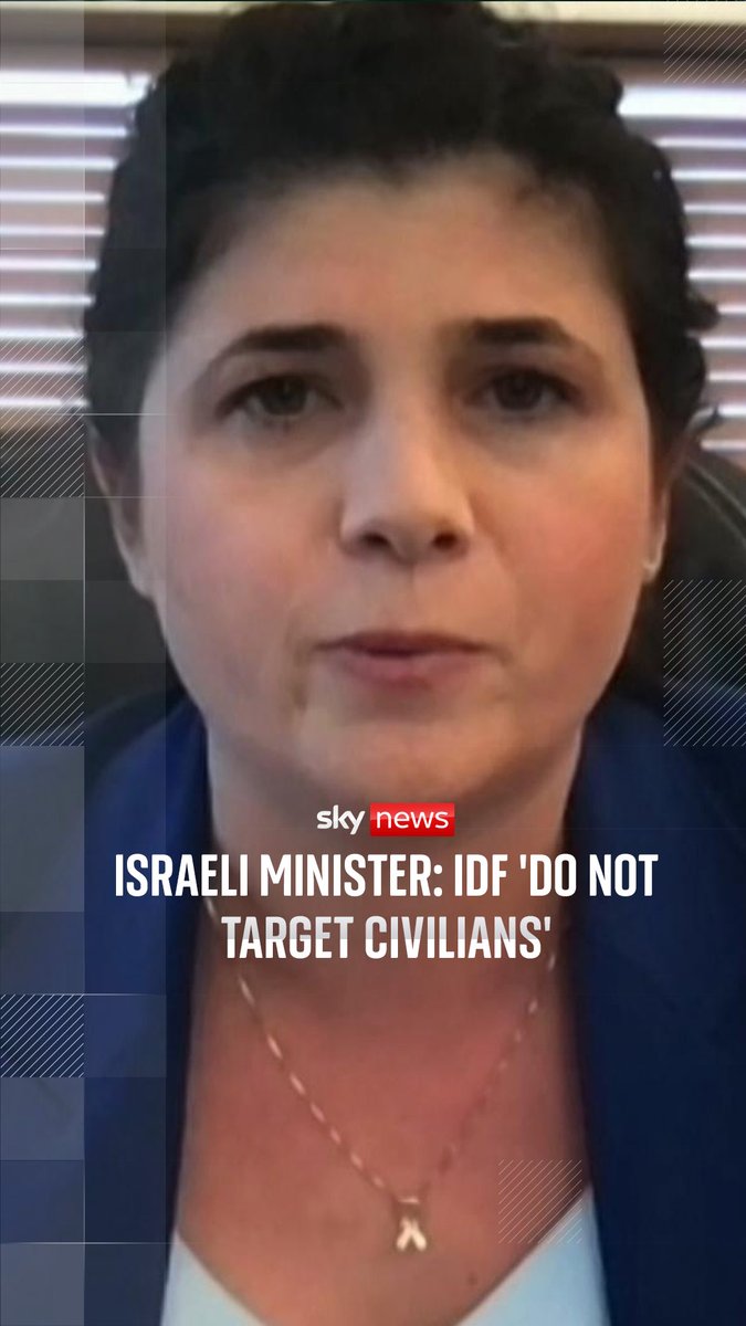 Sharren Haskel speaks to Sky News and repeatedly denies that civilians are targeted by Israeli forces.