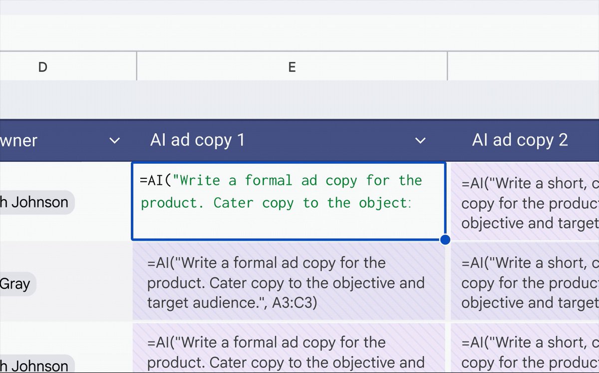 🆕 Now you can use Gemini in Google Sheets right from a cell to quickly generate, summarize, and categorize text. →