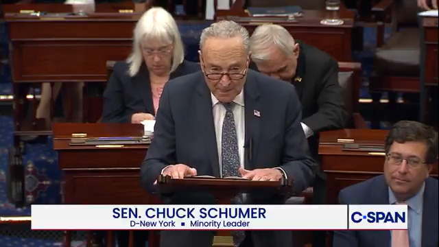.Chuck Schumer raises a point of order to strike out the title of the GOP tax and spending cuts bill, "One Big Beautiful Bill Act," which was approved.