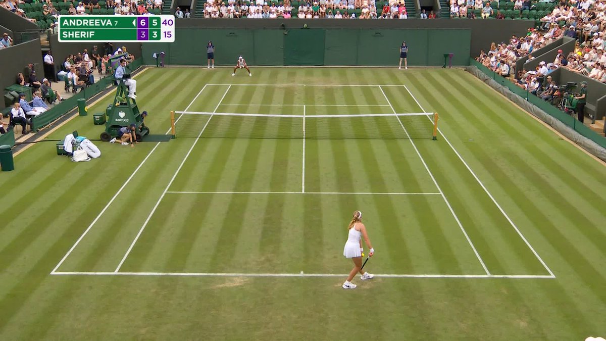 Mirra's moving on... The No.7 seed reaches the second round with a 6-3, 6-3 victory over Mayar Sherif 👏 #Wimbledon