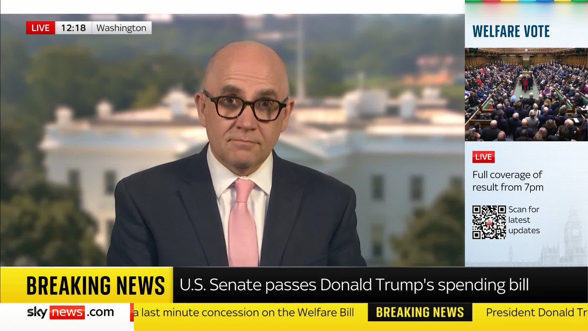 🟡 BREAKING: US Senate passes Donald Trump's spending bill, sending it to the House of Representatives. The legislation narrowly passed after vice president JD Vance cast his tie-breaking vote. David Blevins has the latest ⬇️ 📺 Sky 501