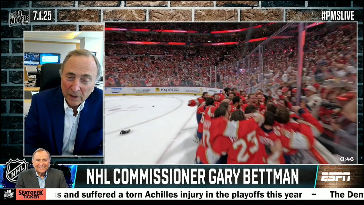 "If they can pull off a three-peat that'll be remarkable." NHL commissioner Gary Bettman speaks on the Panthers and what draws people to the game of hockey 🏒 (via Pat McAfee)
