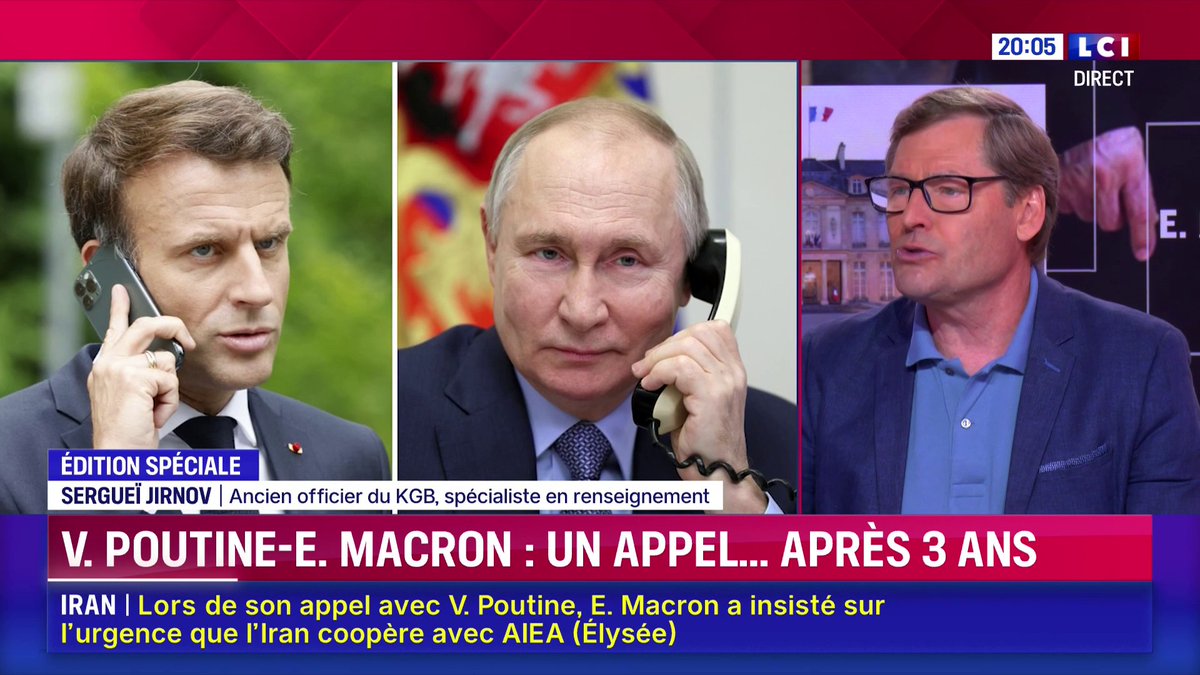 🔴 Emmanuel Macron et Vladimir Poutine ont échangé au téléphone, une première depuis 2022 : un appel "parfaitement déplacé" réagit Sergueï Jirnov, auteur, ex-espion du KGB, expert ▶️ Darius Rochebin