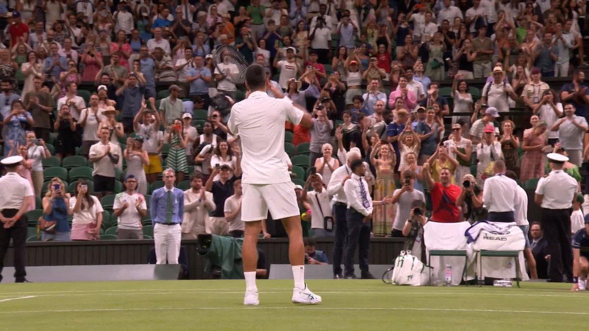 The man is back ✨ Novak Djokovic takes down Alexandre Muller 6-1, 6-7 (7), 6-2, 6-2 to reach R2 at #Wimbledon