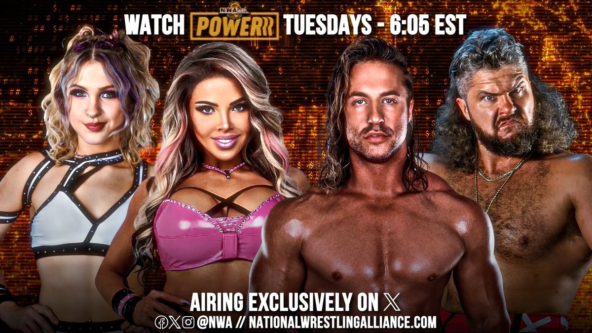 It's 6:05e! It's time for WRESTLING! It’s time for #NWAPowerrr on X! Bryan Idol faces Thrillbilly, the man that brutally shattered his bones, in a No Limits Match! Plus, Natalia Markova competes against Kylie Paige in a World Title #1 contender’s match!