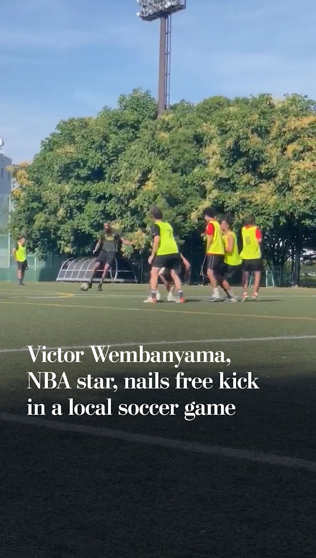 San Antonio Spurs star Victor Wembanyama scored a stunning free kick in a soccer game with a local amateur team during his visit to Tokyo.