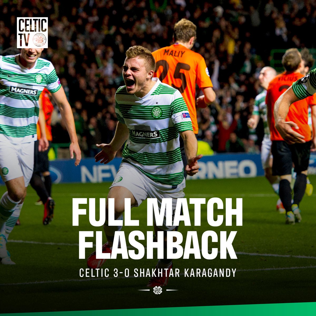 ⏱️ 92nd minute. Celtic need one more… 🔥 Up steps James Forrest. 📺 Watch the full 3-0 comeback win over Shakhter Karagandy – now on #CelticTV. #FullMatchFlashback | #SummerOfCeltic | Celtic Football Club🍀