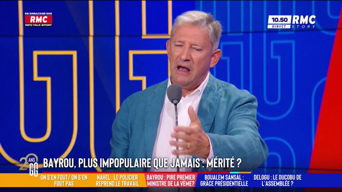 📉 Bayrou, plus impopulaire que jamais… Mérité ? 🗣️ Emmanuel de Villiers : "Tout est lié à un homme, le président. Il est dans un pouvoir personnel délirant. On peut avoir la démission du président, il pourrait prendre acte de la situation et dire : je m'en vais." #GGRMC