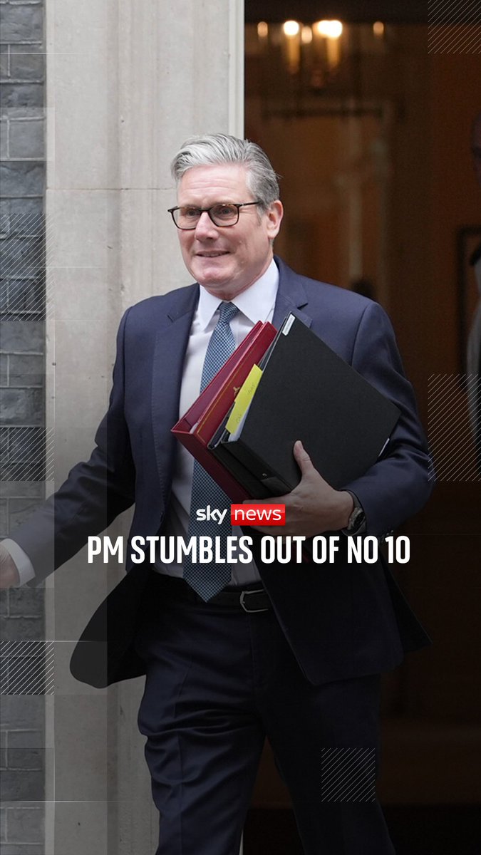Sir Keir Starmer suffered a stumble when leaving No 10 today as he stepped out on to the street.