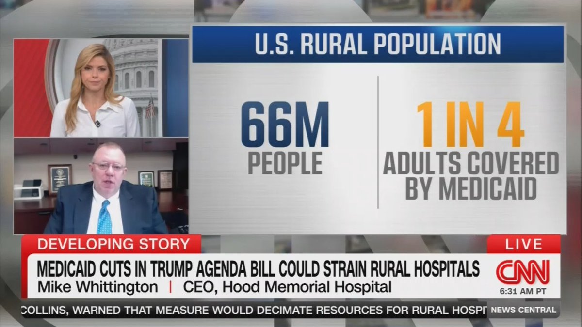 Rural Hospital CEO: Since Medicaid expansion, we have not had any rural hospitals close in Louisiana. It has allowed us to invest in additional services for our communities, invest in new equipment. If these cuts go into effect, we're still legally required to provide care to our citizens, but ultimately we will be providing that care with no with no little to no reimbursement. And that will set us back 10 years