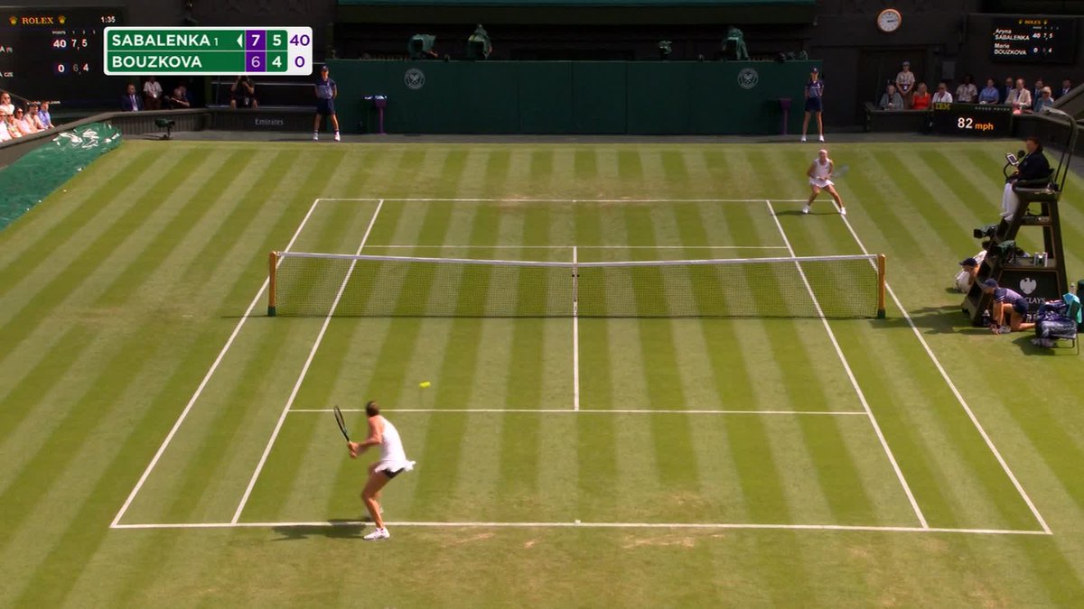 Second set ✅ Second round ✅ World No.1 Aryna Sabalenka defeats Marie Bouzkova 7-6(4), 6-4 after a tough battle on Centre Court 😮‍💨 #Wimbledon