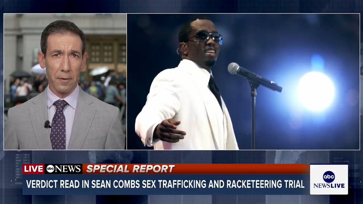 BREAKING: Sean "Diddy" Combs has been found not guilty on racketeering and sex trafficking, guilty on two counts of transportation to engage in prostitution. Watch on ABC. Follow live updates: