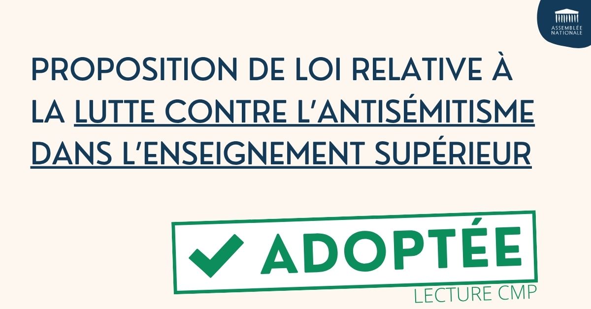 ✅ Adoption de la proposition de loi relative à la lutte contre l'antisémitisme dans l'enseignement supérieur, compte tenu du texte de la commission mixte paritaire. 🔎 En savoir plus : #DirectAN