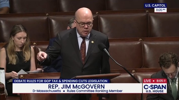 Rep. Jim McGovern: Jeff Bezos just had a $50 million wedding in Venice, and they want to give him another tax break. Meanwhile, families making under $50,000 a year get less than $1 a day in tax cuts. Over $3 trillion added to the debt and a $5 trillion debt ceiling raise brought to you by the very people who won't shut up about so-called fiscal responsibility