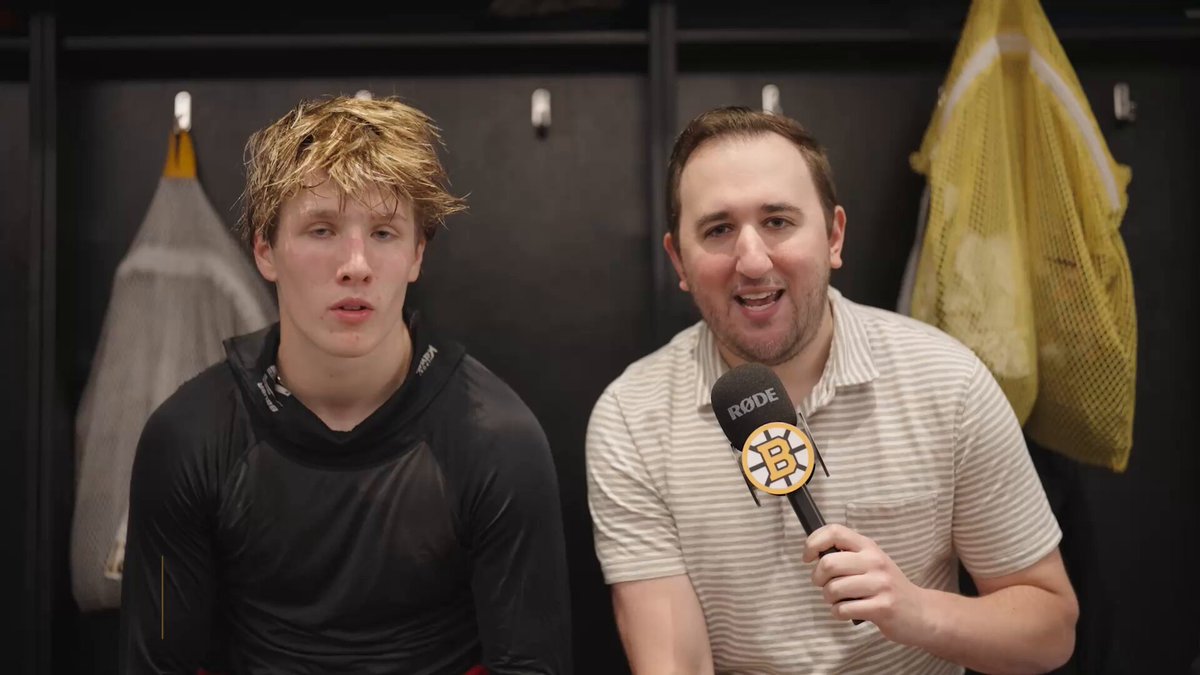 🎥 B's 2025 third-round pick Cooper Simpson goes 1-on-1 with Eric Russo from #BruinsDevCamp: "Very grateful for this opportunity, happy that a great organization picked me...it's good to get better [here] every day." #NHLBruins | Warrior Hockey