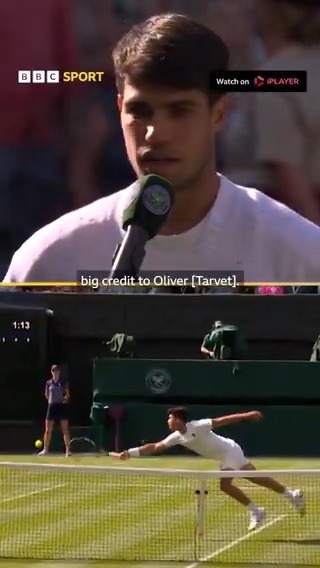 🗣️ "I just love his game!" ❤️😍 🫡 Carlos Alcaraz was full of praise for #Wimbledon qualifier Ollie Tarvet 🇬🇧