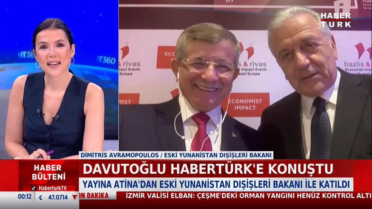 Ahmet Davutoğlu Habertürk'e konuştu Yayına Atina'dan Eski Yunanistan Dışişleri Bakanı Dimitris Avramopulos ile katıldı.