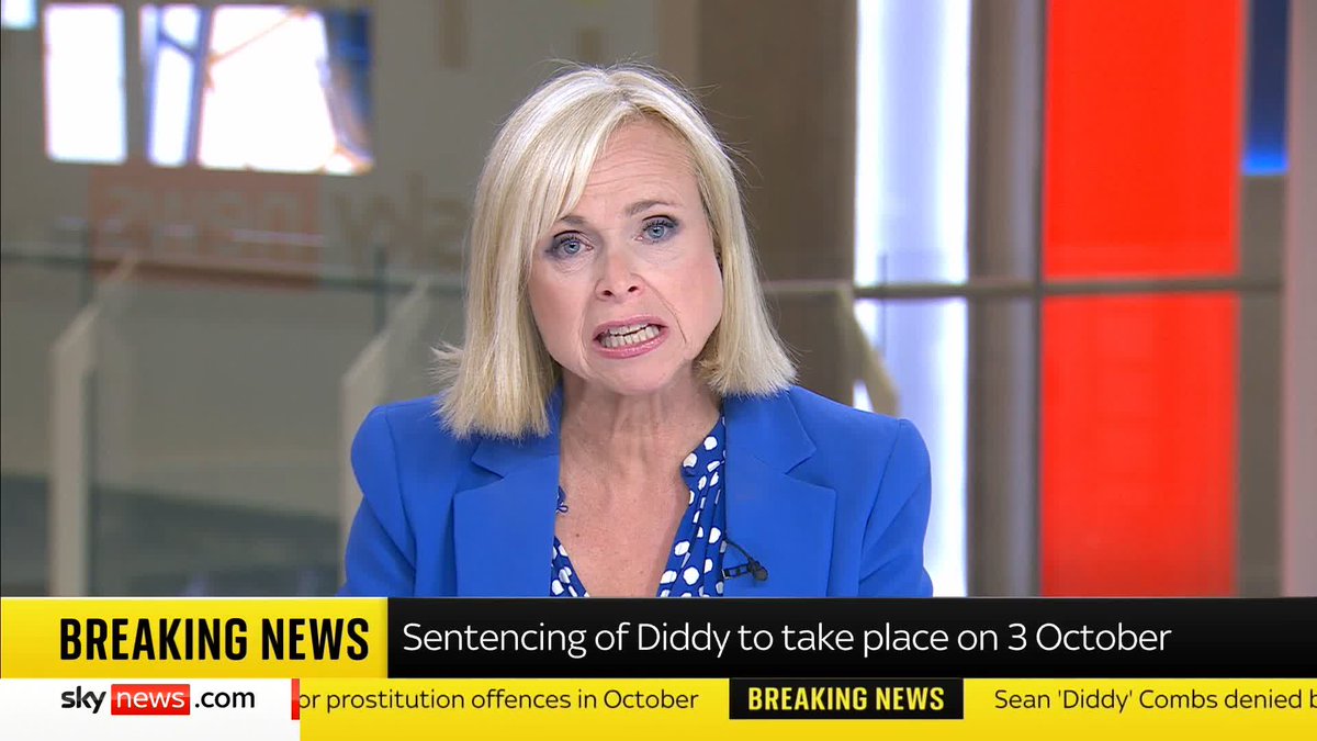 BREAKING: Sean 'Diddy' Combs' sentencing will take place on 3 October and he will stay in prison until this date after being denied bail. 📺 Sky 501, Virgin 602, Freeview 233 and YouTube