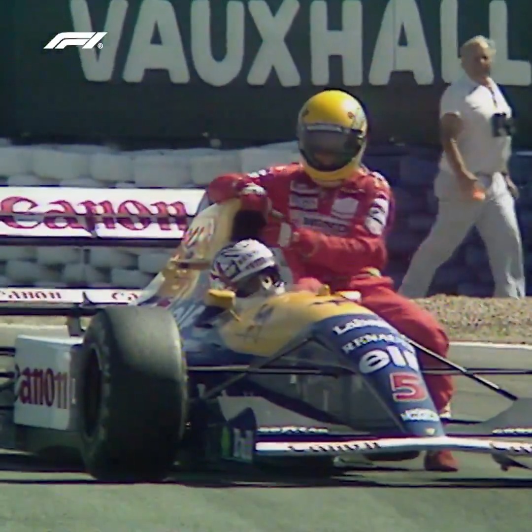 The ultimate taxi ride? 😮💨 Nigel Mansell gives Ayrton Senna a lift back to the Silverstone pits in 1991 after Senna's McLaren broke down 👏
