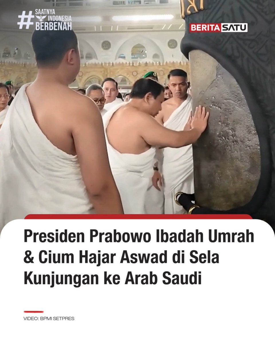 Presiden RI Prabowo Subianto menunaikan ibadah umrah dan berkesempatan mencium Hajar Aswad di Kota Suci Makkah pada Rabu (2/7/2025) dini hari di sela-sela rangkaian kunjungan kenegaraan ke Arab Saudi. Presiden Prabowo disambut hangat oleh para jemaah asal Indonesia yang tengah menunaikan ibadah. Prabowo kemudian memasuki Ka'bah dan melaksanakan salat sunah. Momen tersebut merupakan kesempatan langka yang mencerminkan kedekatan hubungan antara Indonesia dan Arab Saudi serta penghormatan Kerajaan kepada Kepala Negara Indonesia. Update berita selengkapnya di Beritasatu TV, & YouTube BeritaSatu! #PrabowoSubianto #ArabSaudi #IbadahUmrah #KunjunganKenegaraan #SaatnyaIndonesiaBerbenah #BeritaSatu