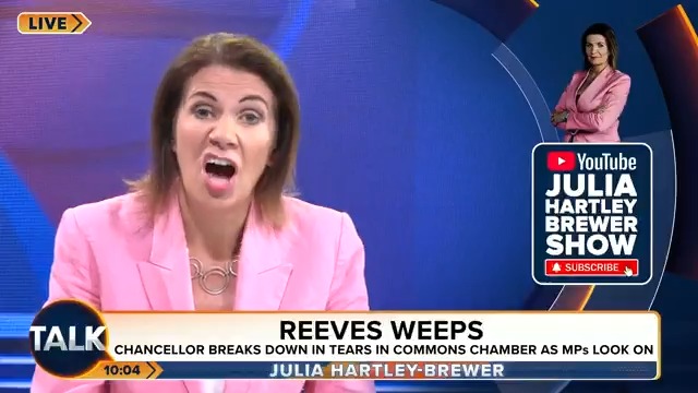 “If this was a personal matter, Rachel Reeves, stay at home!” Julia Hartley-Brewer tells the chancellor to “man the HELL up” after she was seen sobbing at the PMQs, sending UK markets into turmoil. Julia Hartley-Brewer