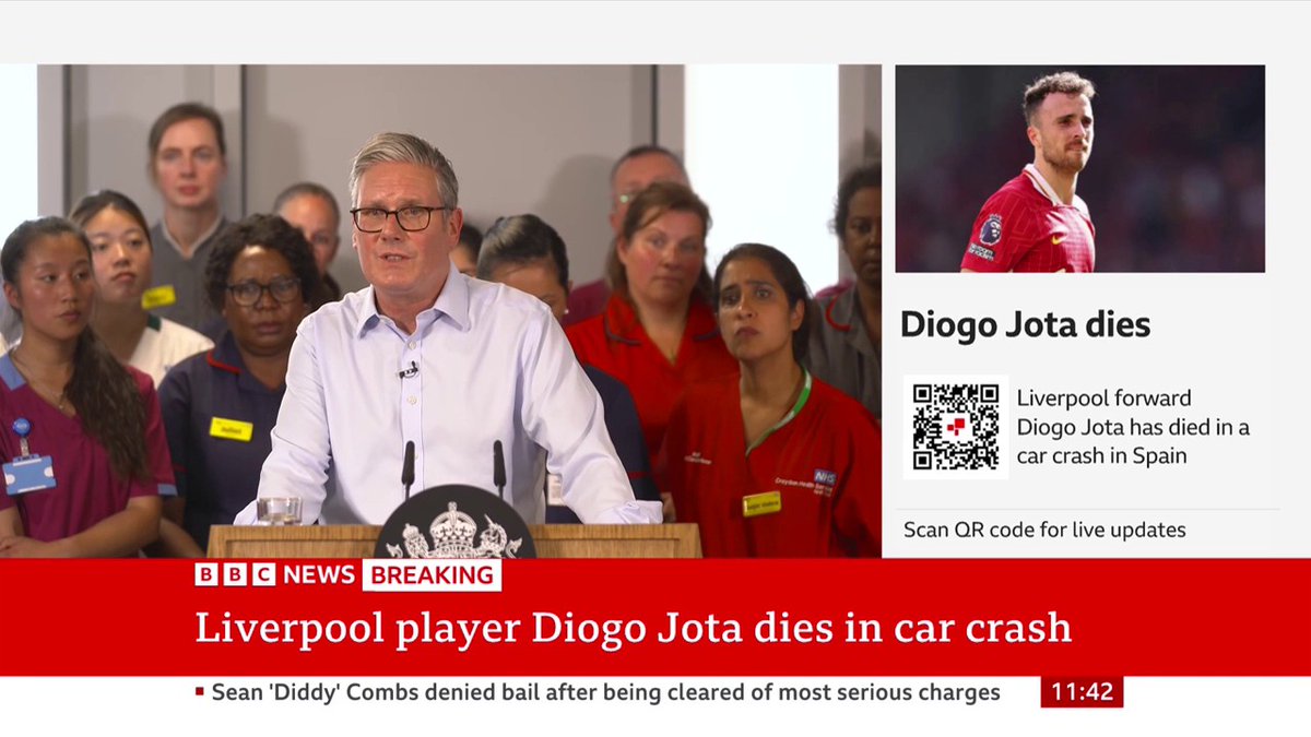 "This is devastating news... there are millions of Liverpool fans but also football fans and non-fans who will also be shocked by this" UK PM Keir Starmer reacts to news of Diogo Jota's death Follow live coverage: