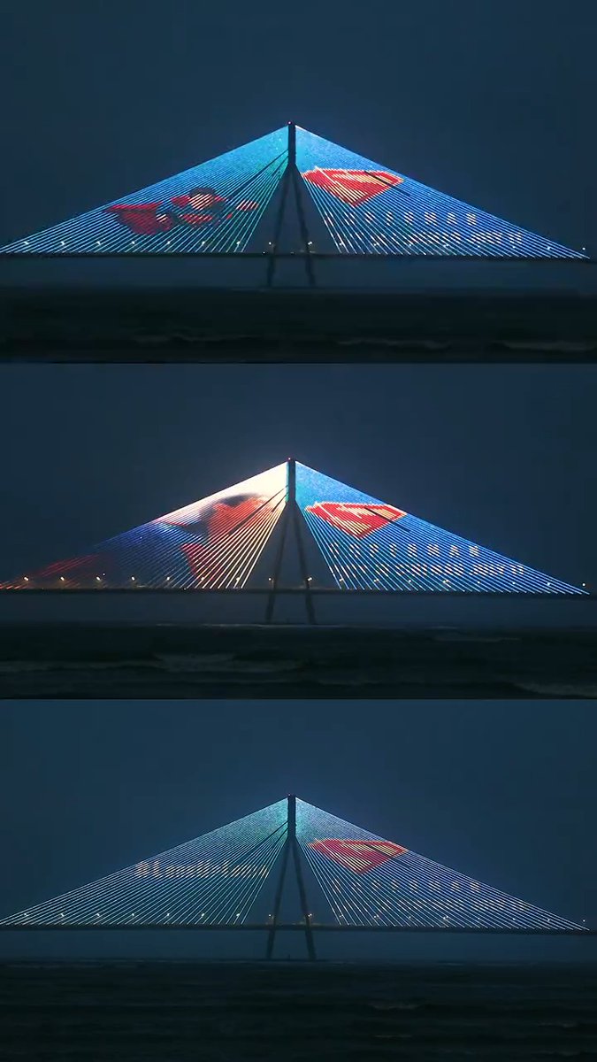 Look Up India! The symbol of hope shines over Mumbai! The display of Superman takes over the iconic Bandra Worli Sea Link in Mumbai. #Superman - only in cinemas July 11 in English, Hindi, Tamil &amp; Telugu. In 3D &amp; IMAX 3D.​ Also in 2D. #WarnerBrosIndia #JamesGunn #LookUp
