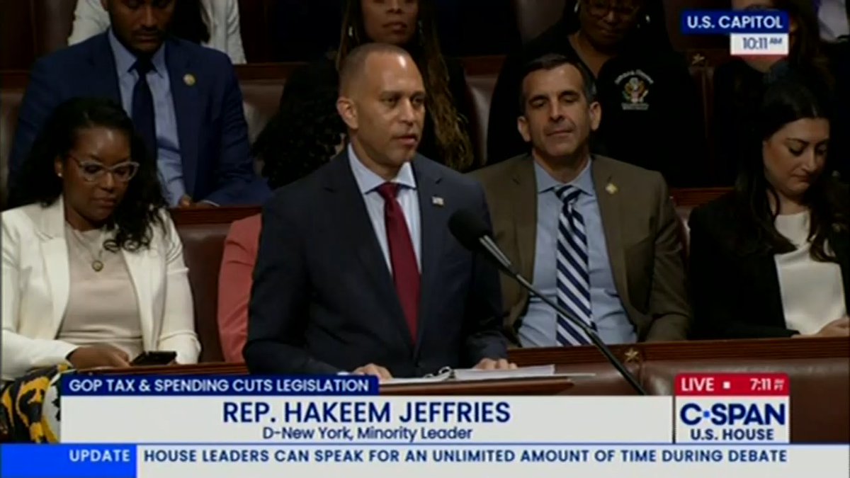 Leader Jeffries: Troy, a veteran, writes to us and says, 'I depend on the VA as I am too disabled to work. My children are now on Medicaid. I need help from the American people. I have had your backs. Time for you to cover my back. Stop the assault on the VA, NIH, Medicaid, and the rest of Americans.' We agree with you, Troy. It's time to stop the assault on the American people