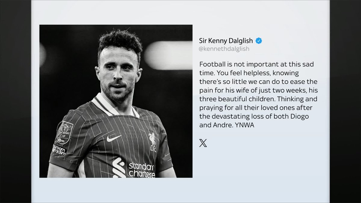 Liverpool legend Sir Kenny Dalglish pays tribute to Diogo Jota.