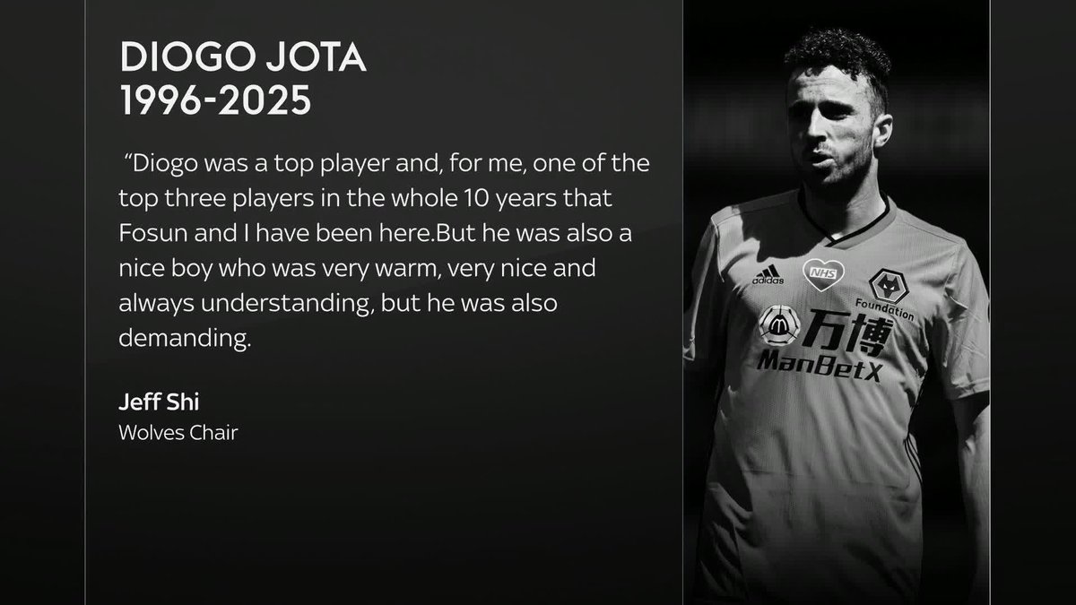 Wolves Chairman Jeff Shi pays tribute to Diogo Jota.