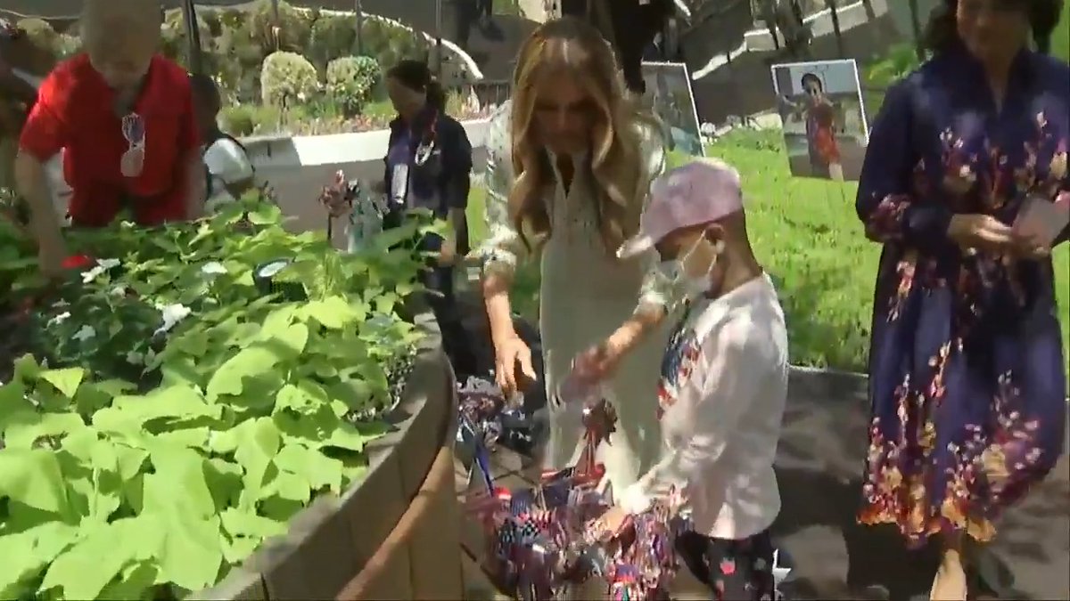 .First Lady Melania Trump sets up 4th of July decorations with the kids at Children's National Hospital.