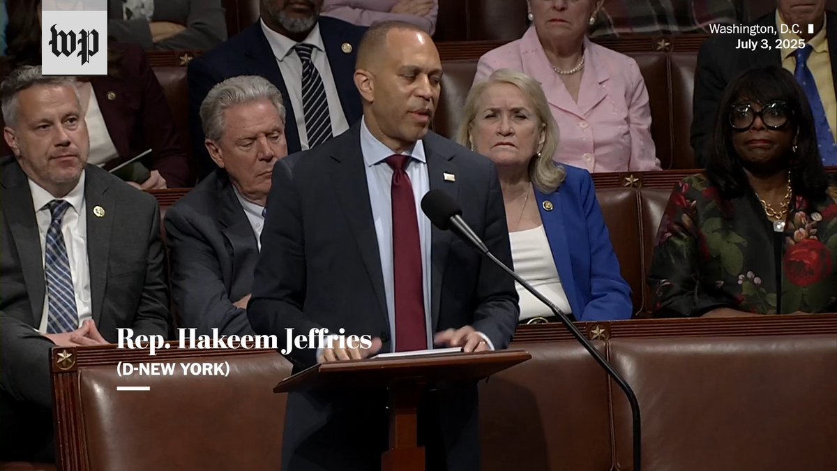As his speech neared the six-hour mark, House Minority Leader Hakeem Jeffries (D-New York) argued that Republicans’ massive tax and immigration bill amounts to an “all-out assault on law-abiding immigrant families.” Follow live updates: