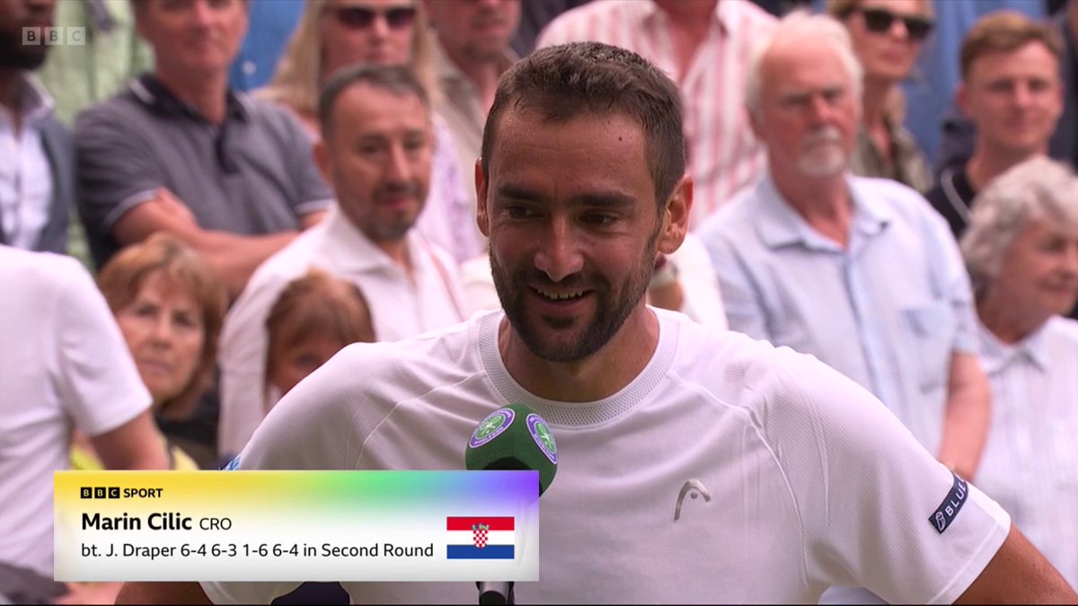 "Thanks everyone for your great sportsmanship." 👏 Classy from Marin Cilic, who hasn't played the last three Wimbledons, having beaten Jack Draper.