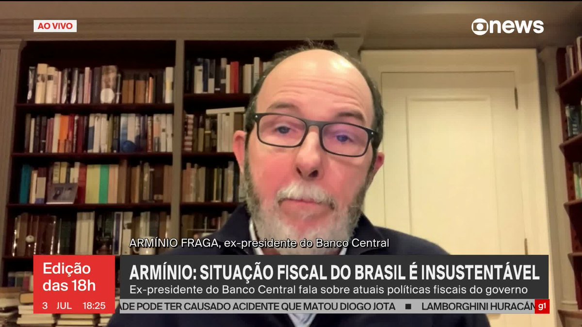 “É meio estranho ver a economia com desemprego lá embaixo, (a economia) crescendo nesses últimos dois anos e meio, mas as condições para um crescimento sustentável não existem. É como um paciente que está com uma doença grave que ainda não evoluiu. (...) O que temos hoje em matéria fiscal é insustentável. (...) É uma situação muito mais preocupante do que o que a conjuntura indica”, diz Armínio Fraga, ex-presidente do Banco Central, sobre o Brasil apresentar melhora na economia ao mesmo tempo em que a situação fiscal é preocupante. Saiba mais. ➡ Assista ao #Edição18: #GloboNews