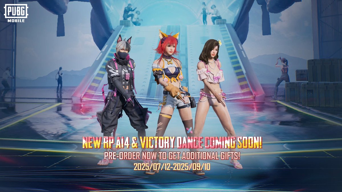 The new RP A14 and Victory Dance are heading your way! RP A14 features a prize pool worth over 80,000 UC, a new Mythic Custom Color Outfit, an upgradable firearm, and an exclusive Victory Dance. Plus, claim a 720 UC rebate and additional gifts just for pre-ordering. Pre-order period is July 4 to July 12, so claim yours today! 📲 #PUBGMVICTORYDANCE14 #PUBGMSETS390 #PUBGMRPA14
