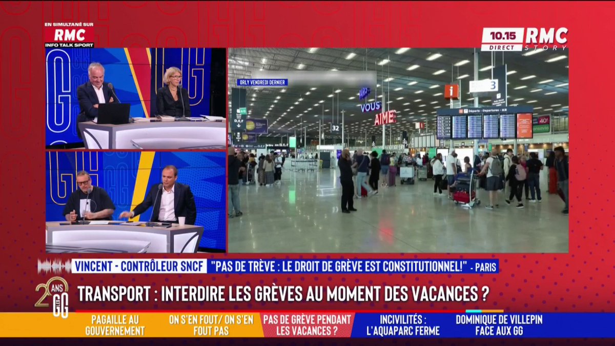 ✈️ Grèves dans l'aérien 📞 Vincent, contrôleur SNCF : "Le droit de grève, ça reste un droit constitutionnel ! En 1936, s'il n'y avait pas eu le droit de grève, vous ne seriez pas là..." 🗣️ Charles Consigny : "Vous êtes à la mine... C'est Germinal votre quotidien !" #GGRMC