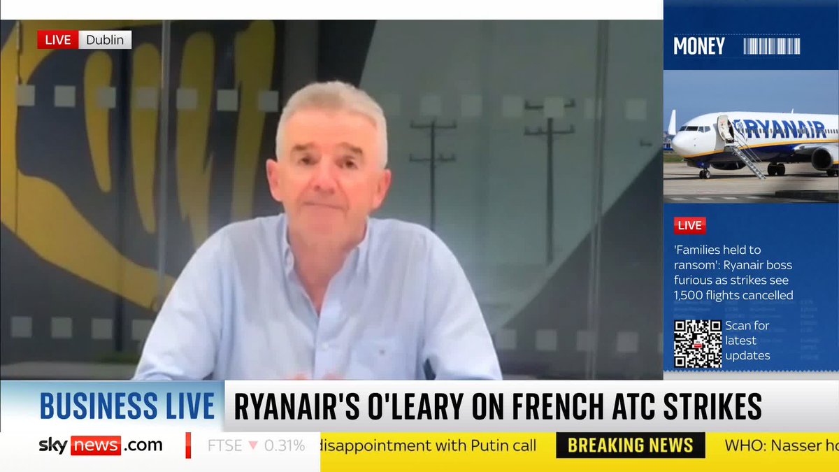 “They don’t have the right to close the sky!” Ryanair chief executive Michael O’Leary hits out at the French air traffic control strikes, saying the airline has already been forced to cancel 468 flights - with more expected today. 📺 Sky 501 and YouTube